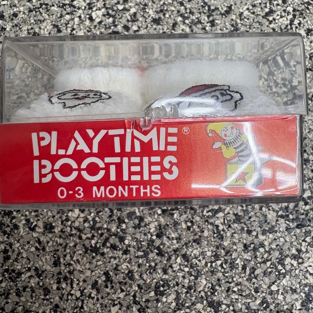 Vintage Playtime Booties Santa Claus White Fuzz Baby Slippers 0-3 Months NIB USA